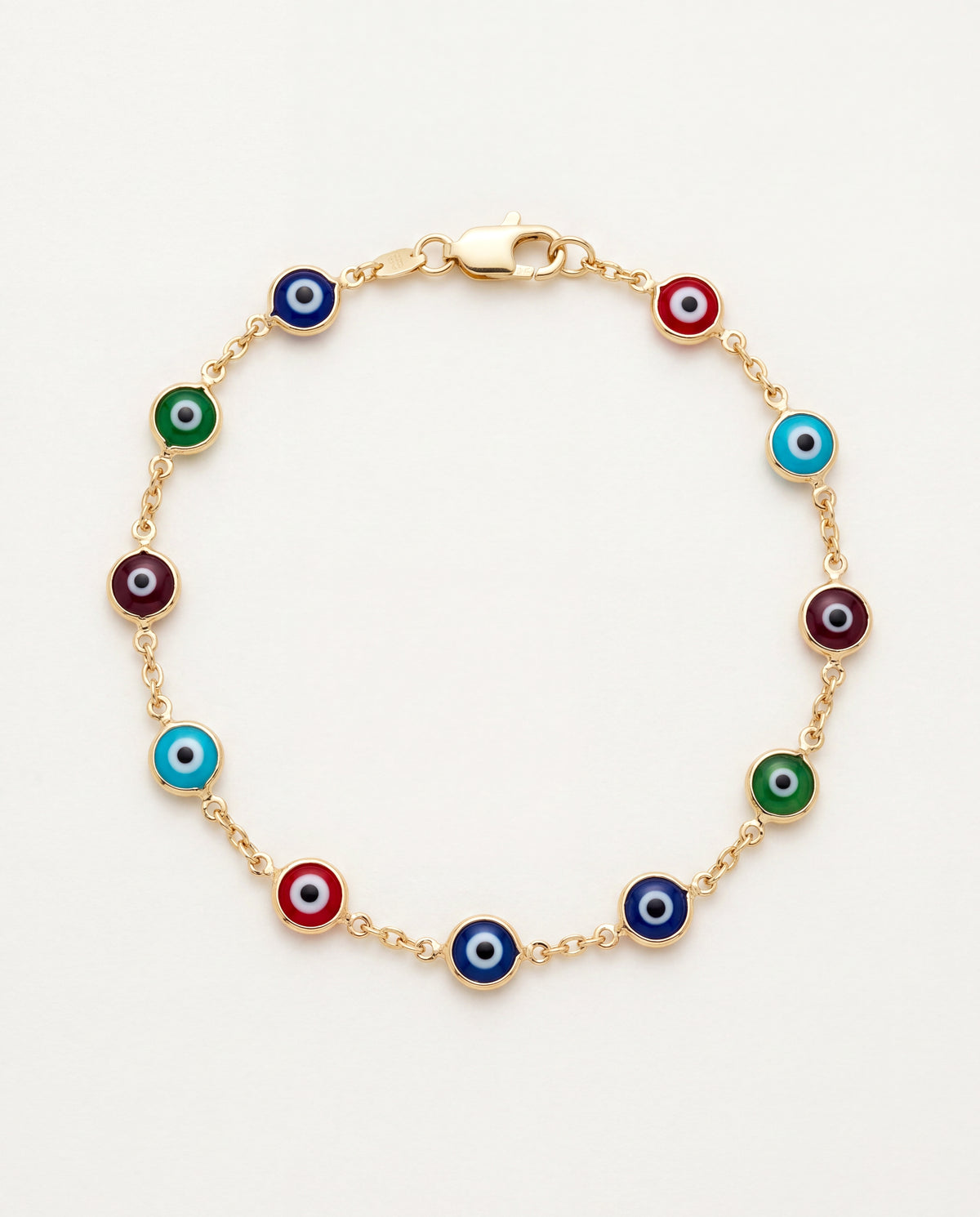 18KT Gold Filled Anklets, Gold Filled Multicolor Evil Eye Anklet | Size: 9.75" | 6mm Charms by HAUS OF MONOGRAM