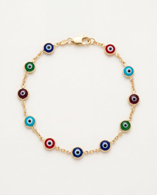 18KT Gold Filled Anklets, Gold Filled Multicolor Evil Eye Anklet | Size: 9.75" | 6mm Charms by HAUS OF MONOGRAM