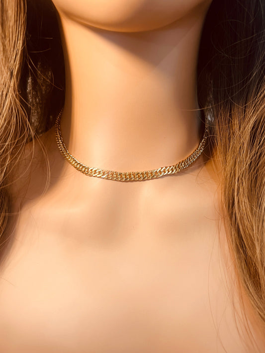18KT Gold Filled Necklaces, Gold Filled Omega Necklace | 5mm Flat Chain Choker by HAUS OF MONOGRAM