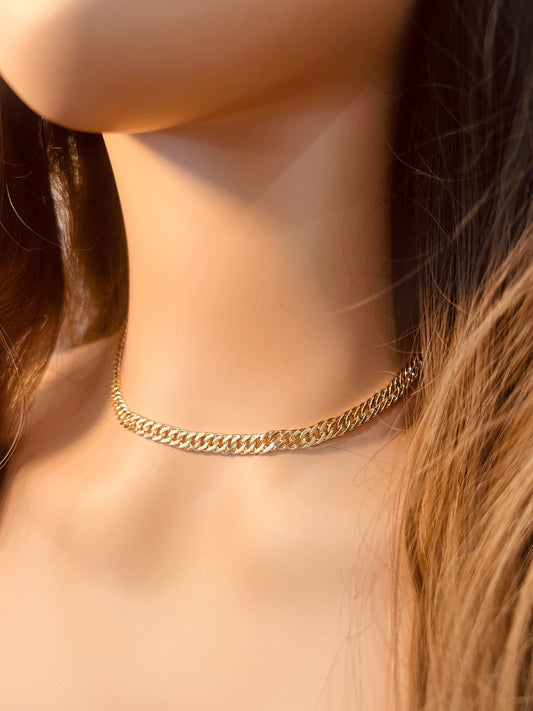 18KT Gold Filled Necklaces, Gold Filled Omega Necklace | 5mm Flat Chain Choker by HAUS OF MONOGRAM