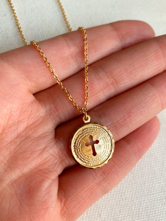 Gold Filled Our Father Prayer Necklace | Portuguese Medal by HAUS OF MONOGRAM - Necklaces, 16", HOM-1-1860