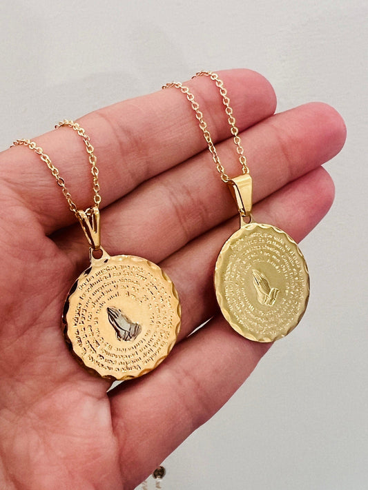 Gold Filled Our Father Prayer Necklace | Portuguese Medal of Faith by HAUS OF MONOGRAM - Necklaces, 16" / Gold, HOM-1-1860