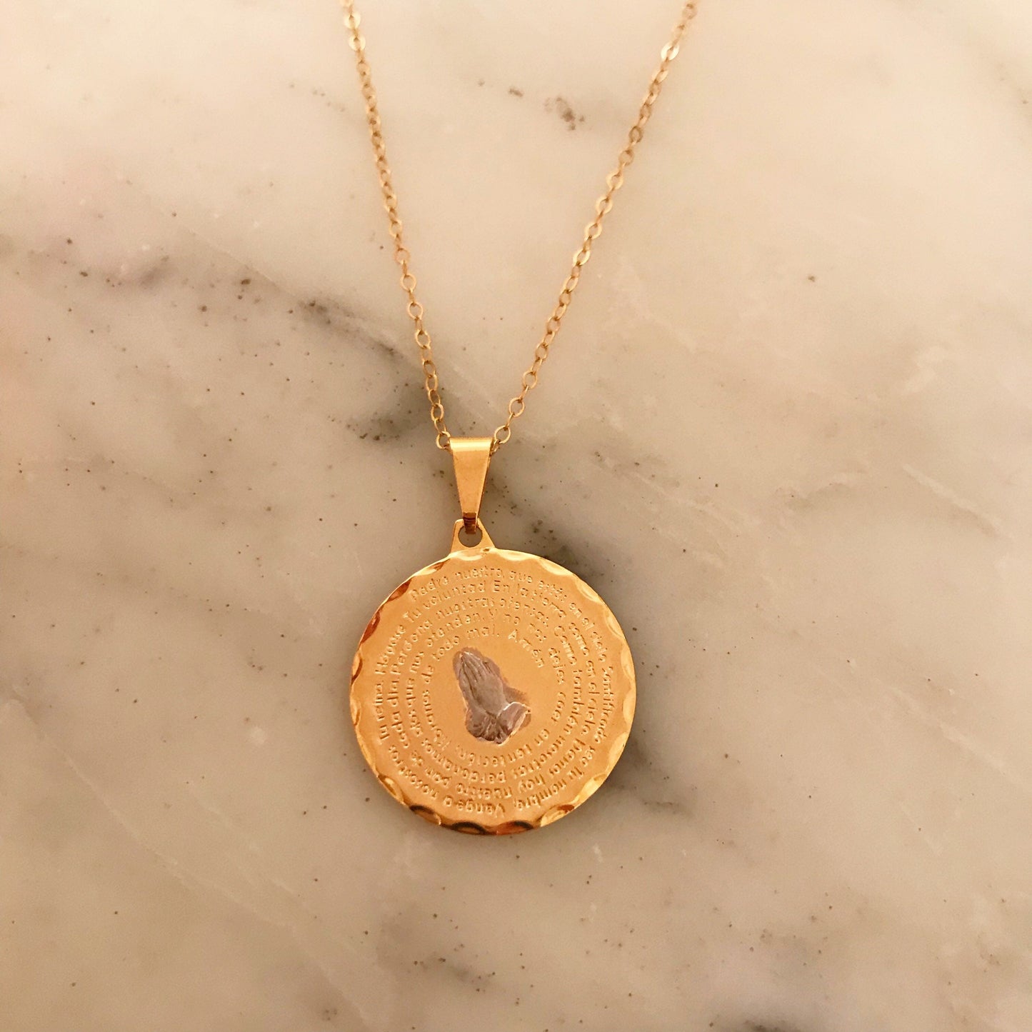 Gold Filled Our Father Prayer Necklace | Portuguese Medal of Faith by HAUS OF MONOGRAM - Necklaces, 16" / Gold, HOM-1-1860