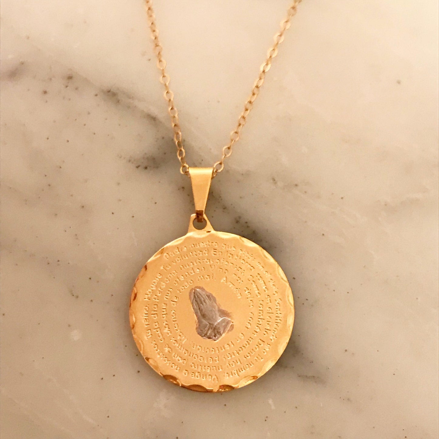 Gold Filled Our Father Prayer Necklace | Portuguese Medal of Faith by HAUS OF MONOGRAM - Necklaces, 16" / Gold, HOM-1-1860