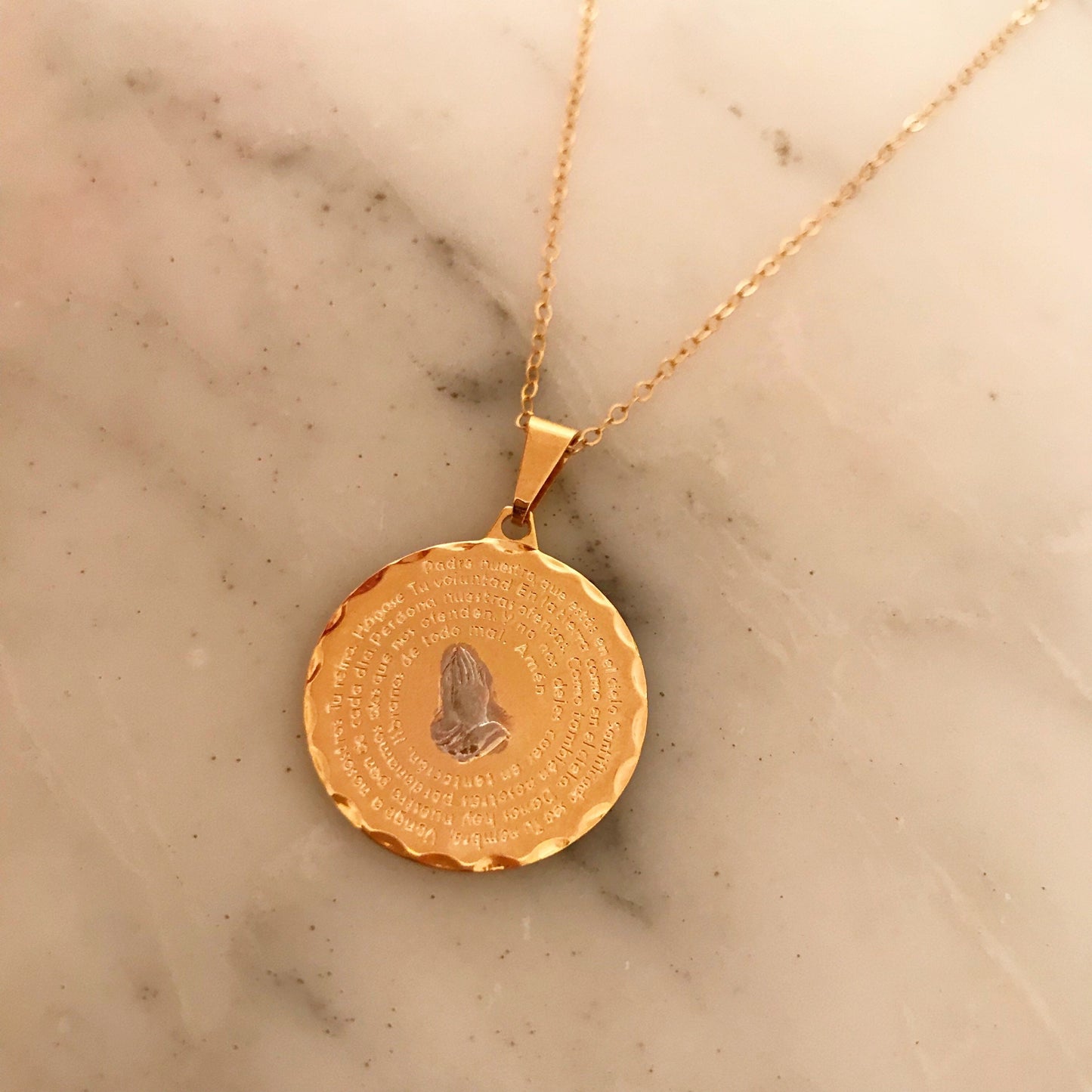 Gold Filled Our Father Prayer Necklace | Portuguese Medal of Faith by HAUS OF MONOGRAM - Necklaces, 16" / Gold, HOM-1-1860