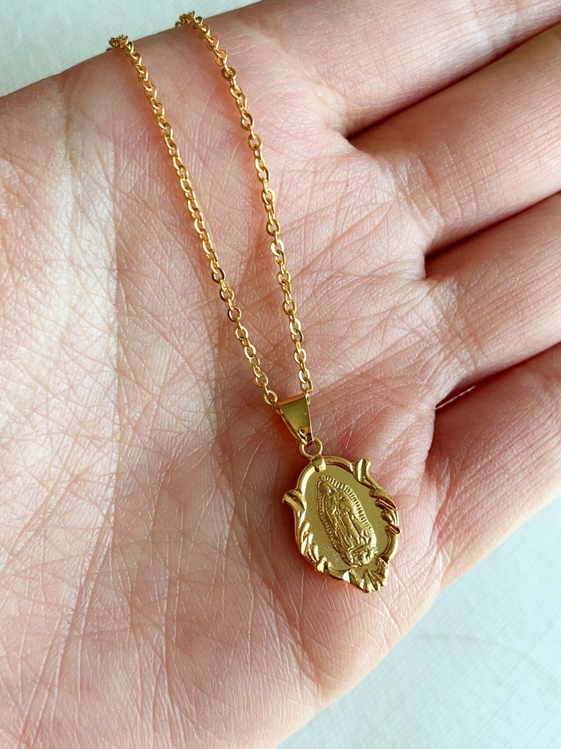 Gold Filled Our Lady of Guadalupe Necklace | Sacred Elegance in Every Detail by HAUS OF MONOGRAM - Necklaces, 16",