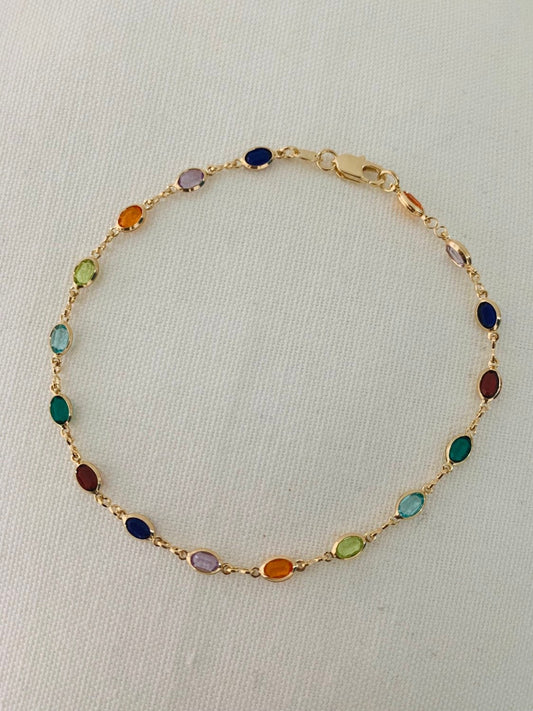 18KT Gold Filled Anklets, Gold Filled Oval Gemstone Anklet | Dainty Gemstone Ankle Bracelet by HAUS OF MONOGRAM