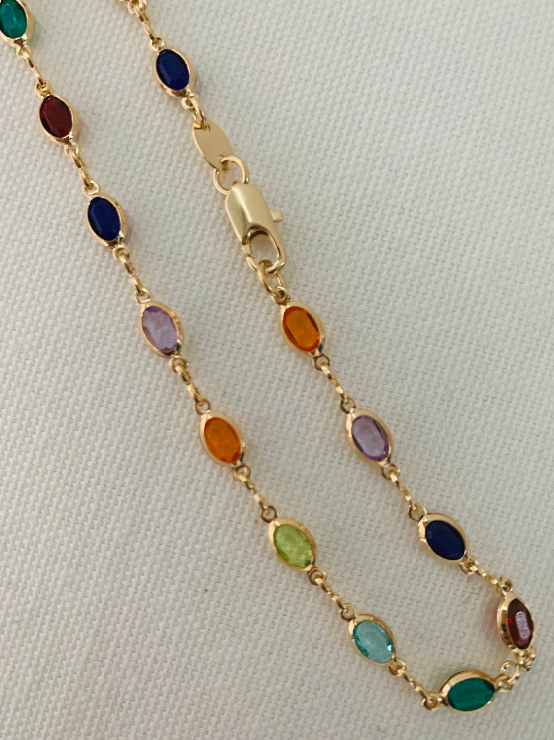 18KT Gold Filled Anklets, Gold Filled Oval Gemstone Anklet | Dainty Gemstone Ankle Bracelet by HAUS OF MONOGRAM