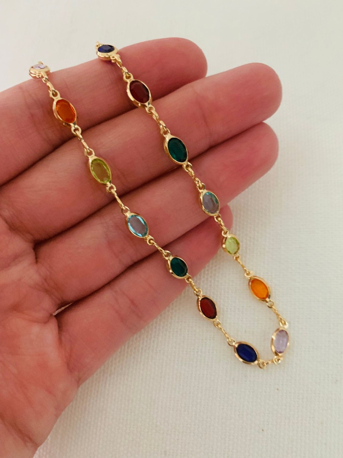 18KT Gold Filled Anklets, Gold Filled Oval Gemstone Anklet | Dainty Gemstone Ankle Bracelet by HAUS OF MONOGRAM