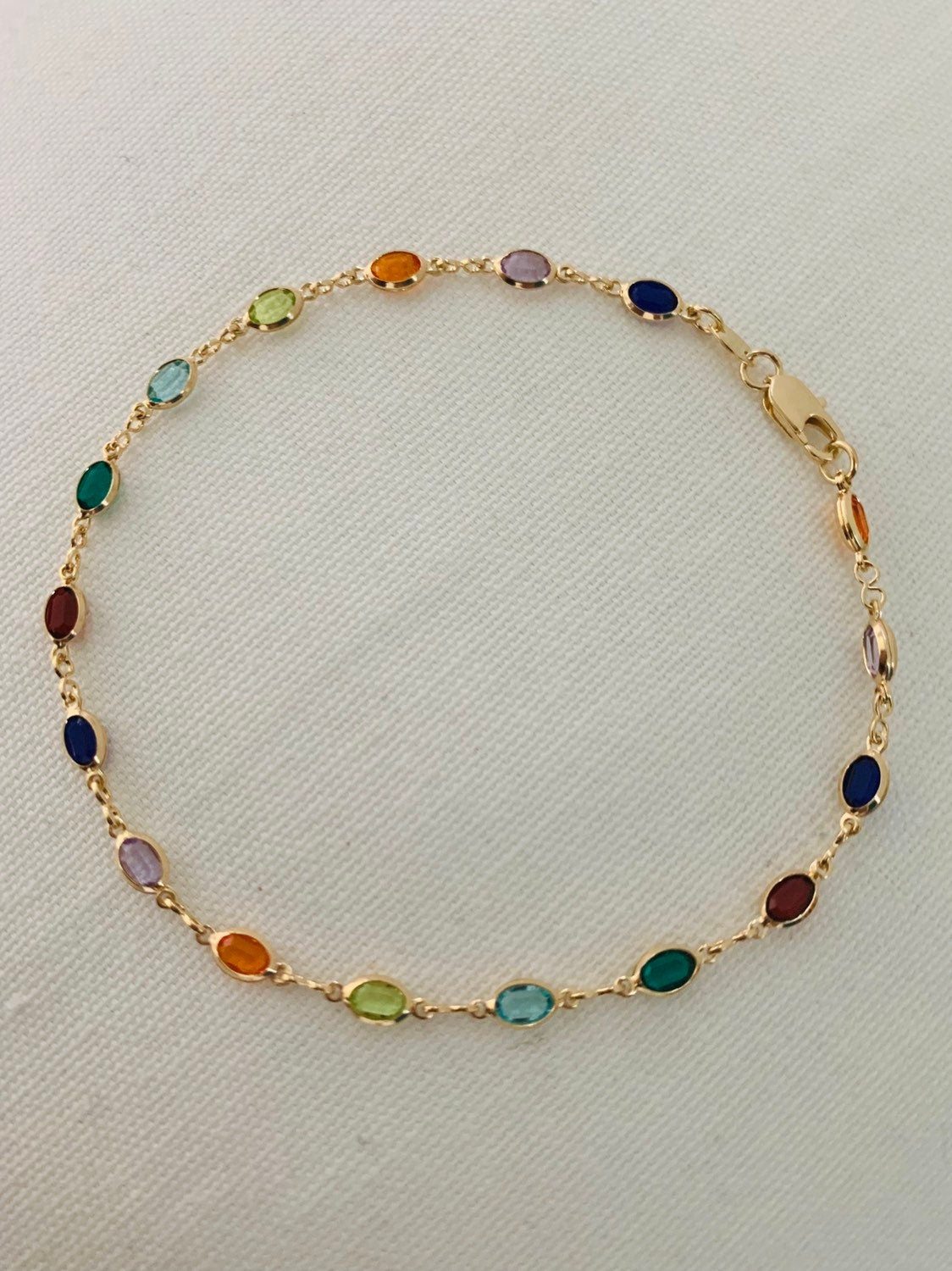18KT Gold Filled Anklets, Gold Filled Oval Gemstone Anklet | Dainty Gemstone Ankle Bracelet by HAUS OF MONOGRAM