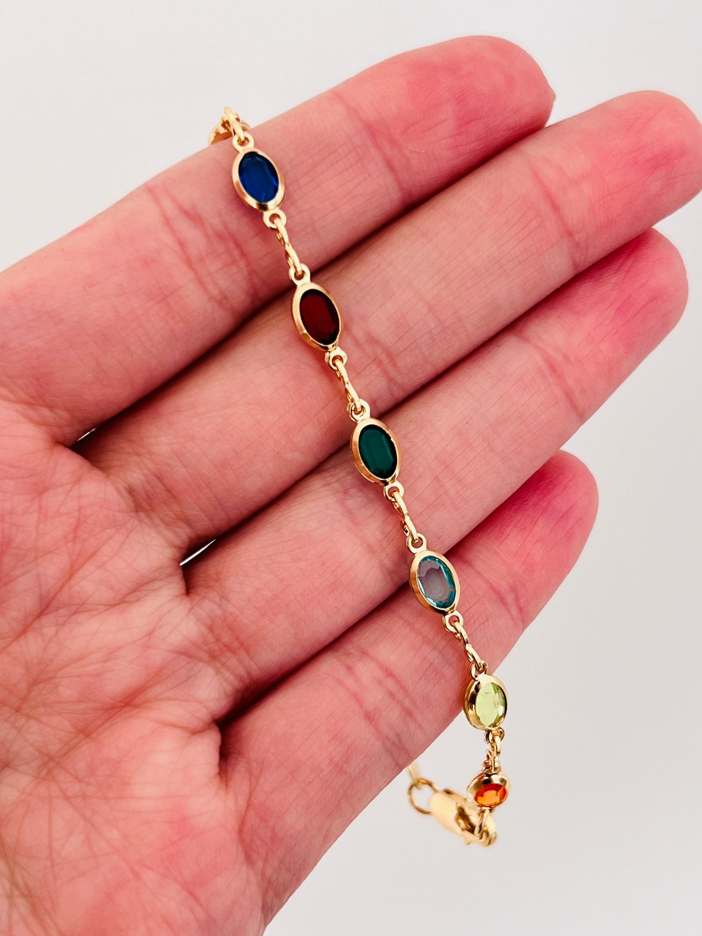 18KT Gold Filled Bracelets, Gold Filled Oval Gemstone Bracelet | Elegant Pop of Color in Gold by HAUS OF MONOGRAM