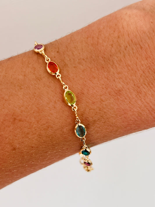 18KT Gold Filled Bracelets, Gold Filled Oval Gemstone Bracelet | Elegant Pop of Color in Gold by HAUS OF MONOGRAM