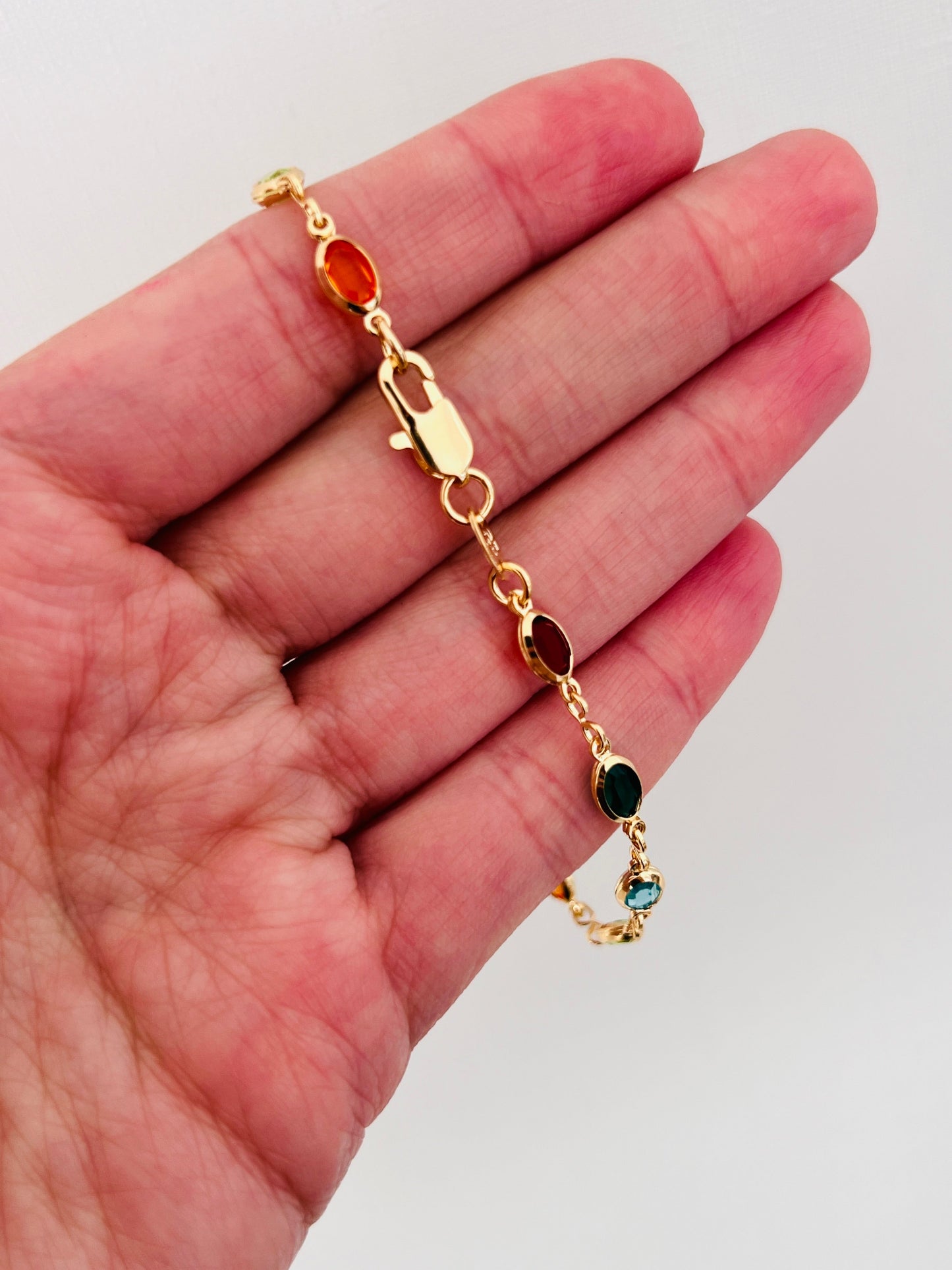 18KT Gold Filled Bracelets, Gold Filled Oval Gemstone Bracelet | Elegant Pop of Color in Gold by HAUS OF MONOGRAM