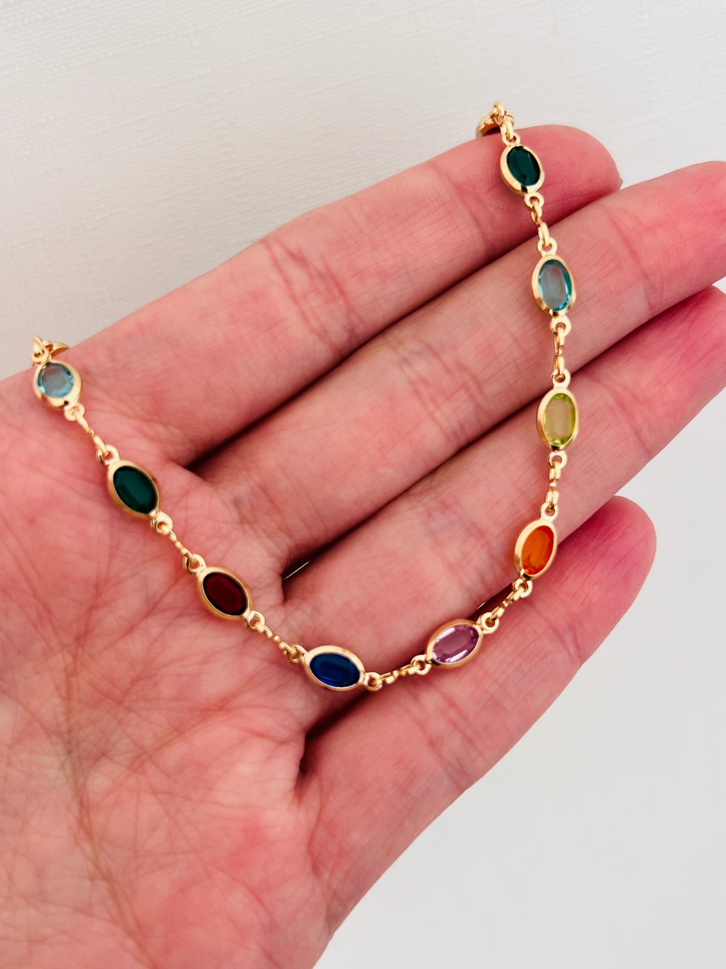 18KT Gold Filled Bracelets, Gold Filled Oval Gemstone Bracelet | Elegant Pop of Color in Gold by HAUS OF MONOGRAM