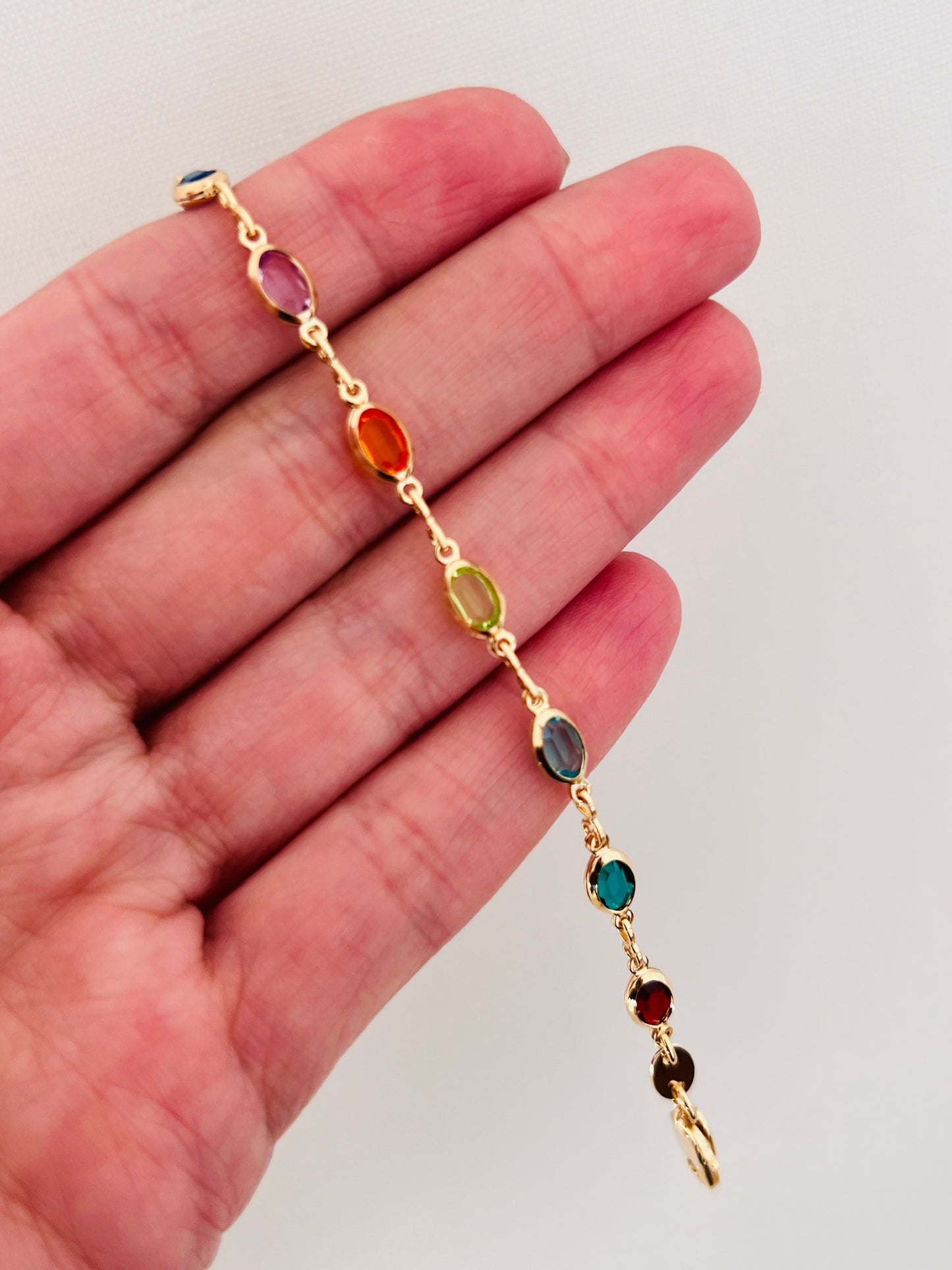 18KT Gold Filled Bracelets, Gold Filled Oval Gemstone Bracelet | Elegant Pop of Color in Gold by HAUS OF MONOGRAM