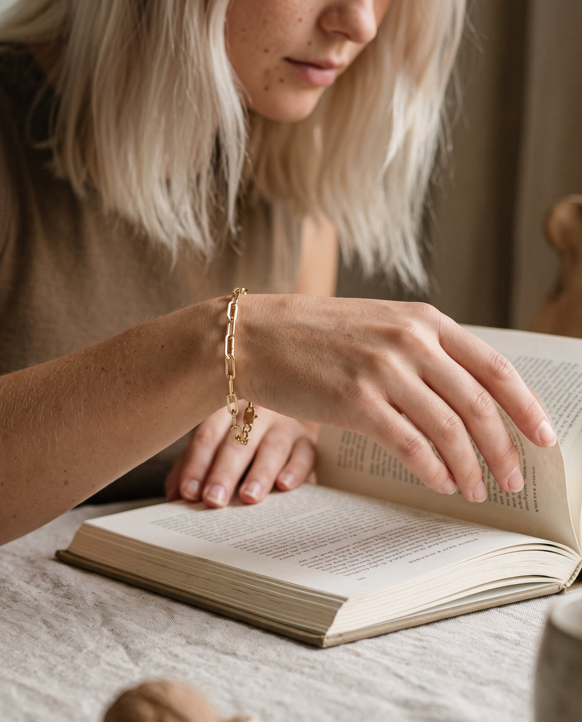 Gold Filled Paperclip Bracelet worn by a model
