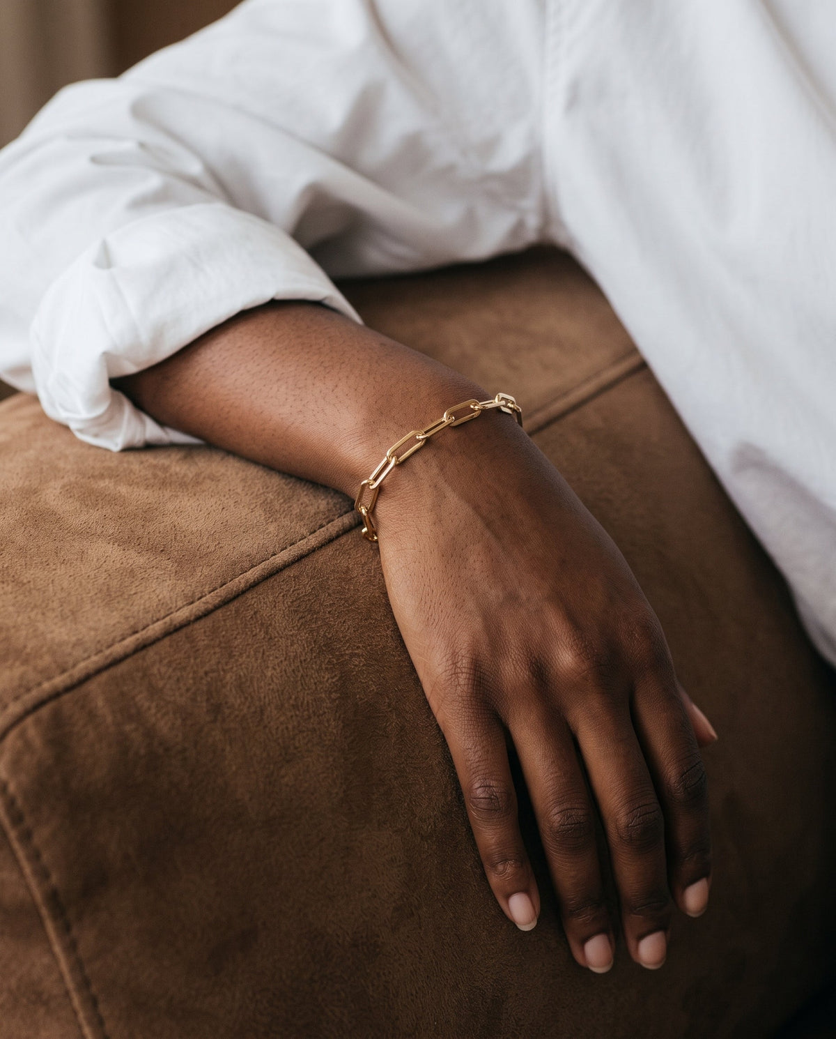 Gold Filled Paperclip Bracelet worn by a model