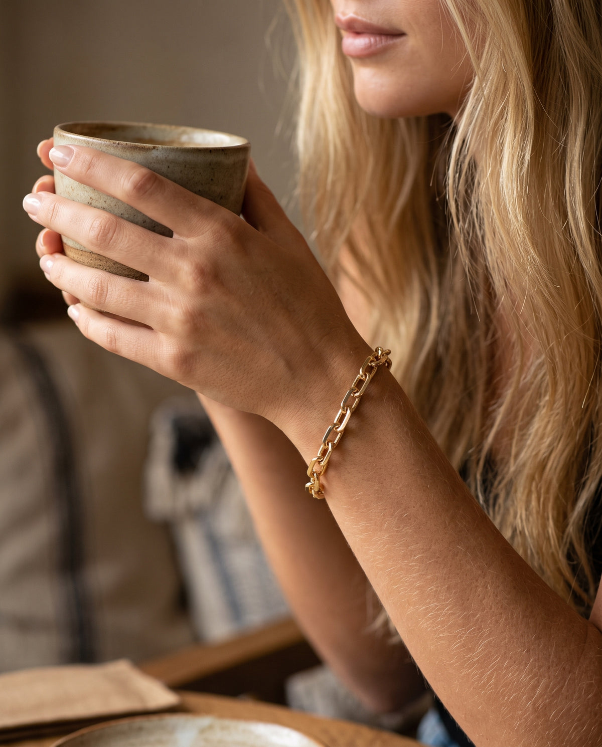 Gold Filled Paperclip Bracelet worn by a model