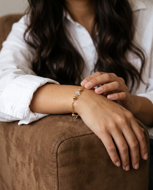 Gold Filled Paperclip Bracelet worn by a model
