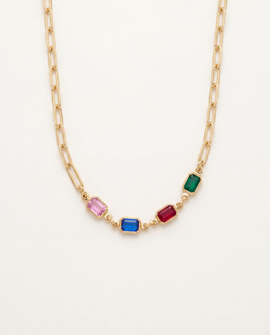 18KT Gold Filled Necklaces, Gold Filled Paperclip Necklace | 3.5mm | Gemstone Charm by HAUS OF MONOGRAM
