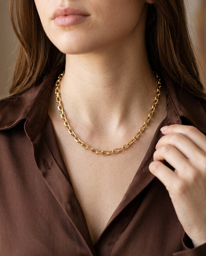 Gold Filled Paperclip Necklace worn by a model