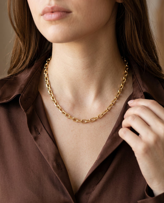 Gold Filled Paperclip Necklace worn by a model