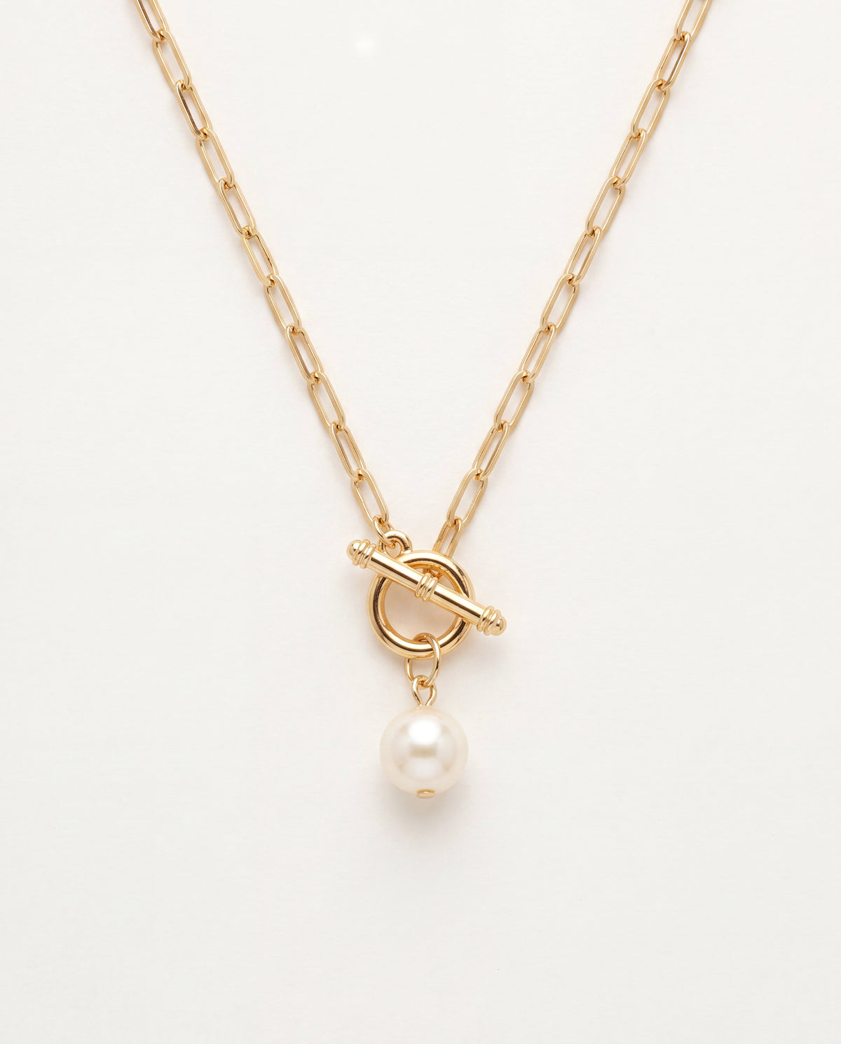 18KT Gold Filled Necklaces, Gold Filled Paperclip Necklace | Pearl & Toggle Accent by HAUS OF MONOGRAM