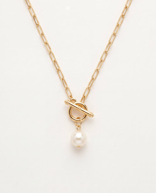 18KT Gold Filled Necklaces, Gold Filled Paperclip Necklace | Pearl & Toggle Accent by HAUS OF MONOGRAM