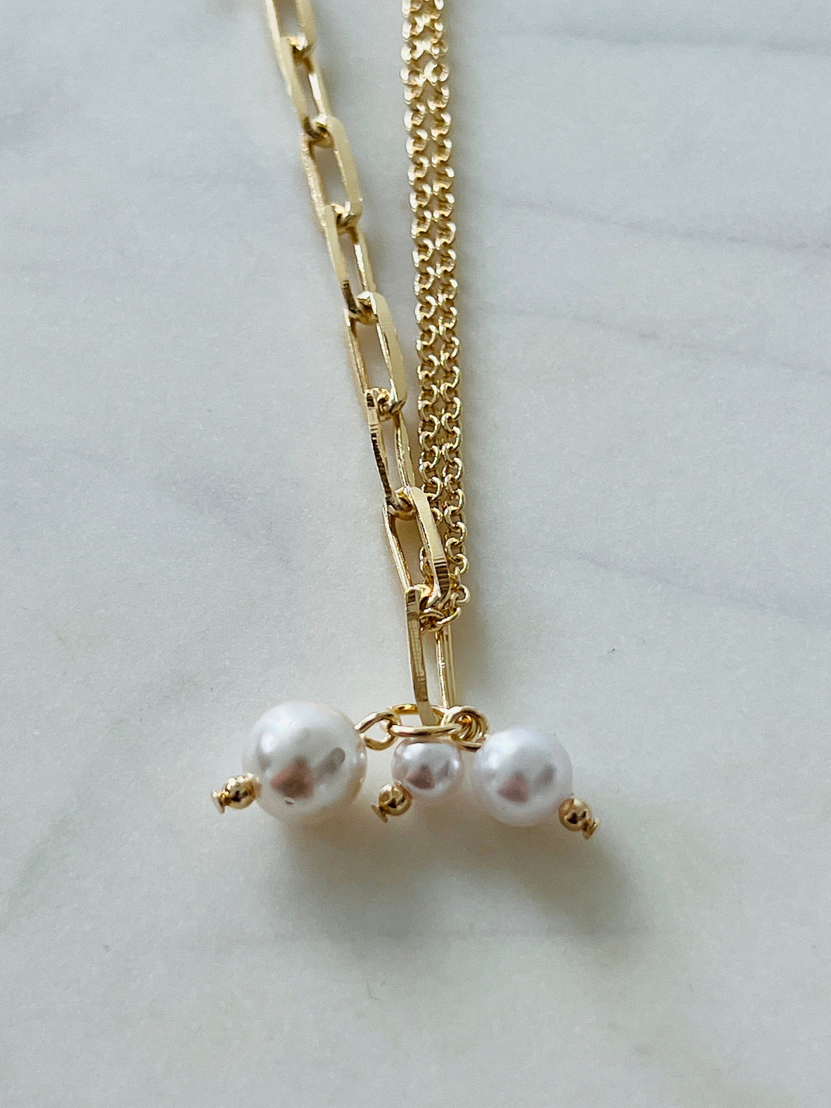 18KT Gold Filled Necklaces, Gold Filled Paperclip Toggle Necklace | Pearl Accent 18" by HAUS OF MONOGRAM