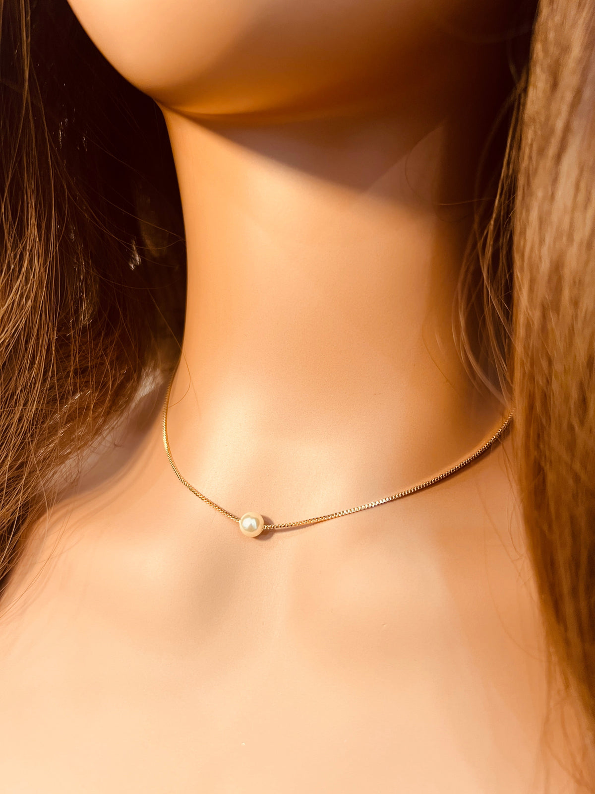 18KT Gold Filled Necklaces, Gold Filled Pearl Box Necklace | 6mm Pearls | Box Chain Design by HAUS OF MONOGRAM