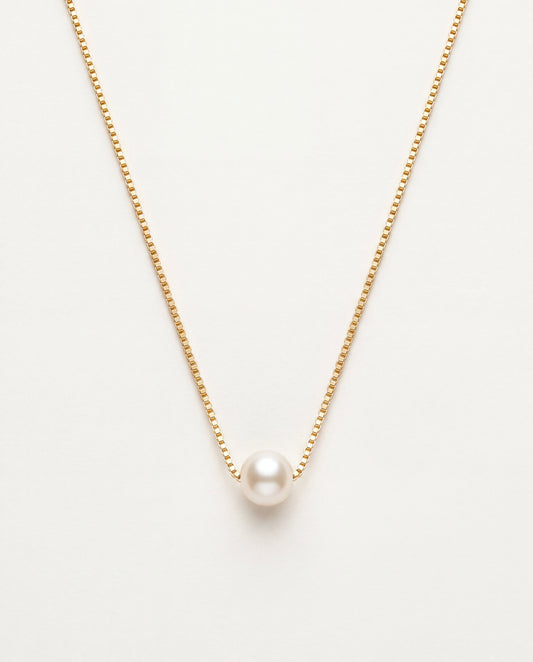 18KT Gold Filled Necklaces, Gold Filled Pearl Box Necklace | 6mm Pearls | Box Chain Design by HAUS OF MONOGRAM