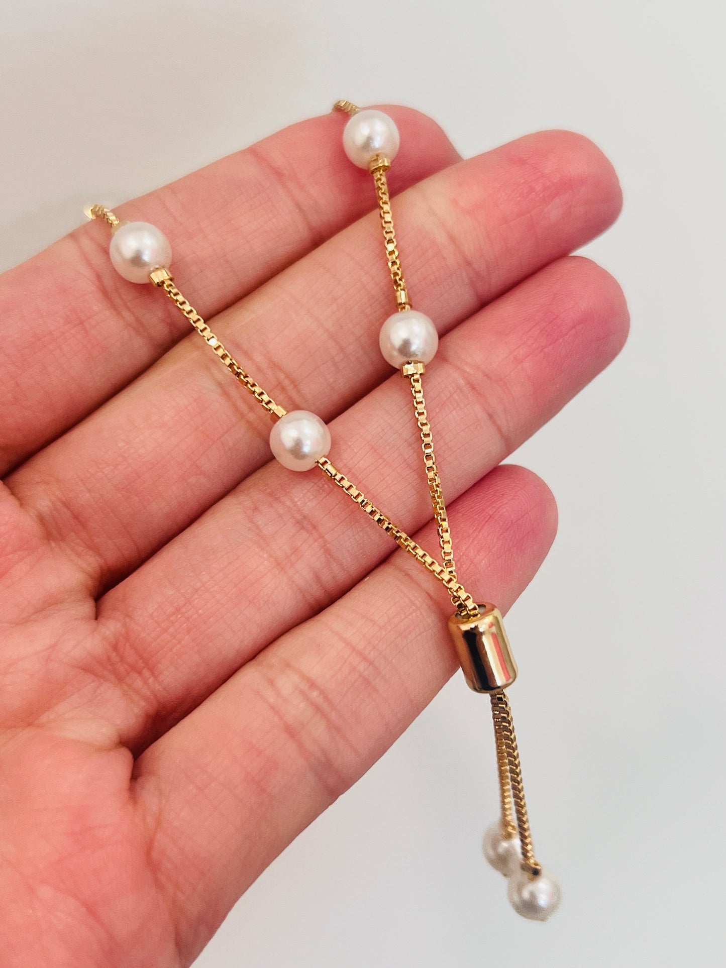 18KT Gold Filled Bracelets, Gold Filled Pearl Bracelet | 6mm Adjustable Classic Charm by HAUS OF MONOGRAM