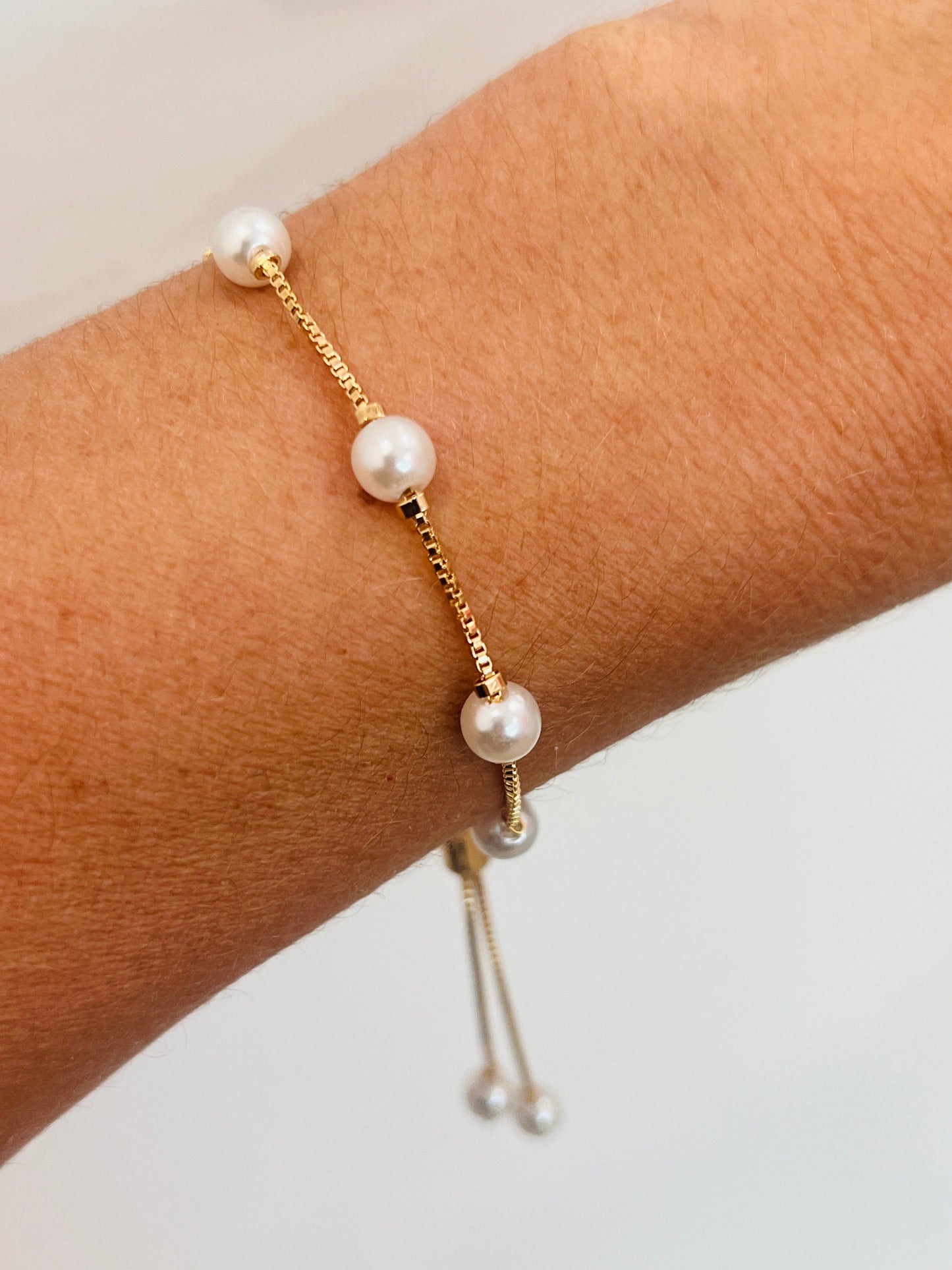 18KT Gold Filled Bracelets, Gold Filled Pearl Bracelet | 6mm Adjustable Classic Charm by HAUS OF MONOGRAM