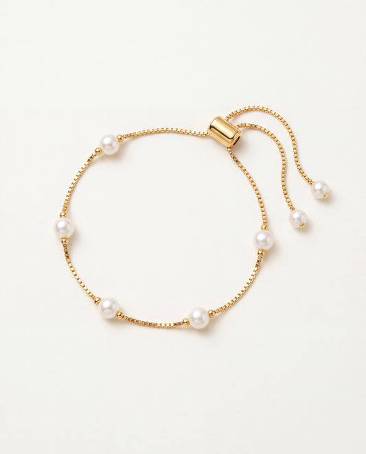 18KT Gold Filled Bracelets, Gold Filled Pearl Bracelet | 6mm Adjustable Classic Charm by HAUS OF MONOGRAM