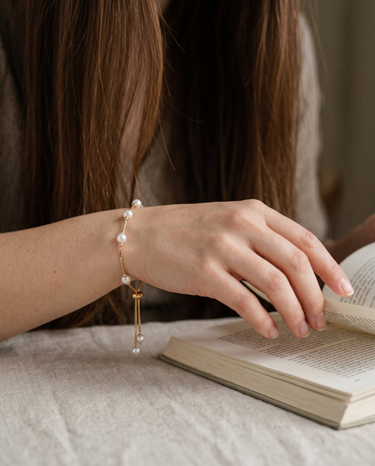 Gold Filled Pearl Bracelet worn by a model