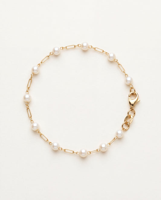 18KT Gold Filled Bracelets, Gold Filled Pearl Bracelet | 7.5" | Elegant Layering Piece by HAUS OF MONOGRAM
