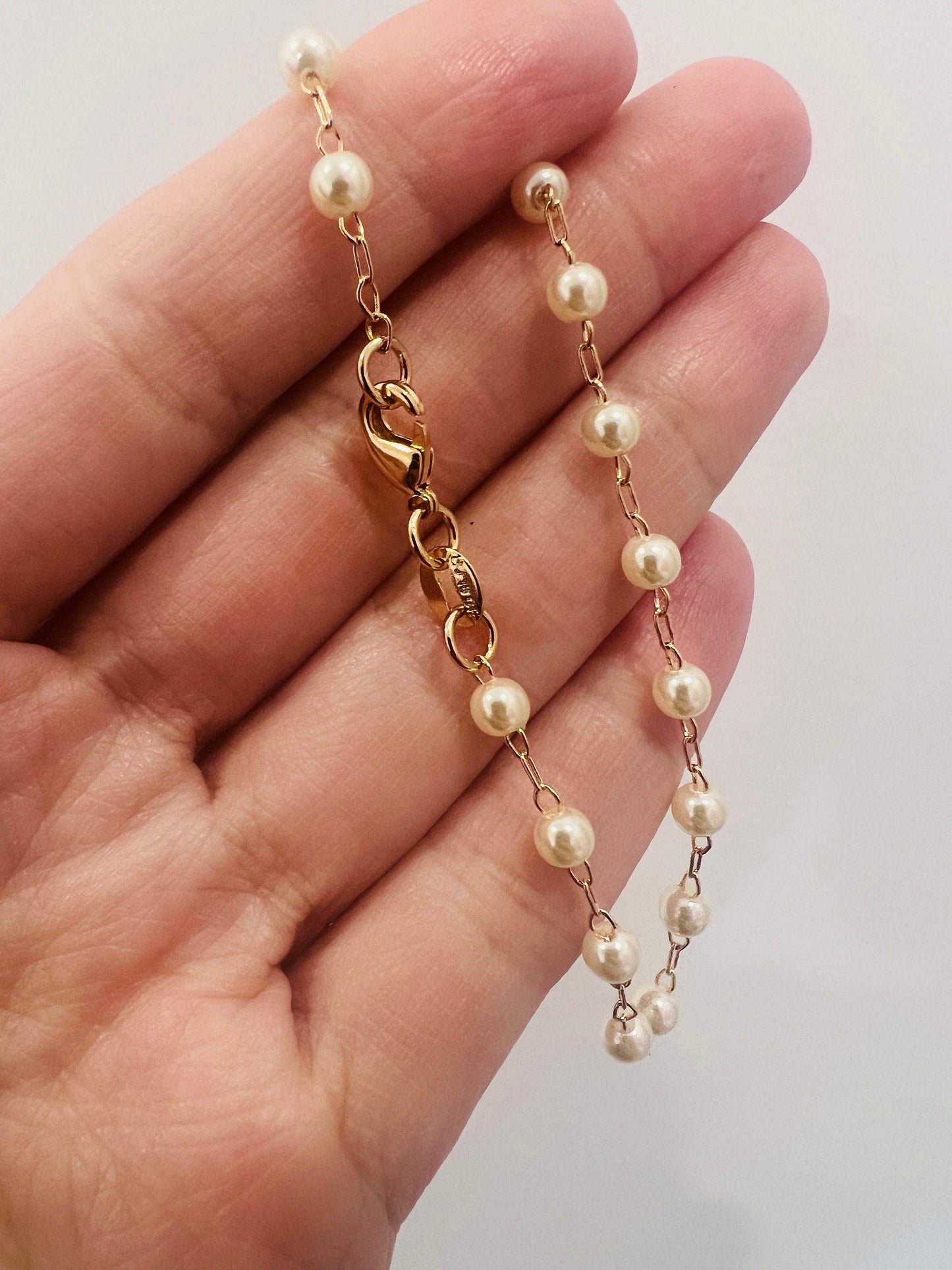 18KT Gold Filled Bracelets, Gold Filled Pearl Bracelet | 7.5" | Elegant Layering Piece by HAUS OF MONOGRAM