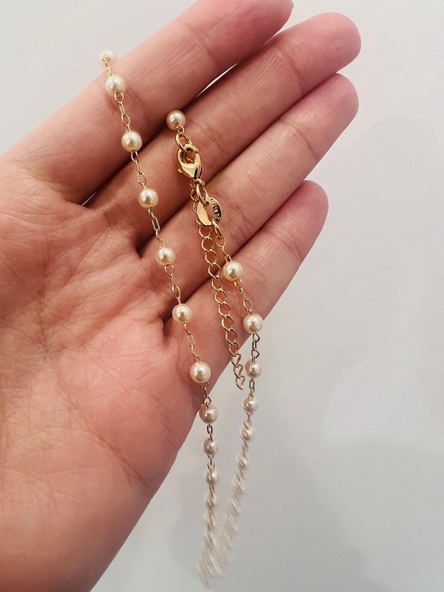 18KT Gold Filled Bracelets, Gold Filled Pearl Bracelet | 7.5" | Elegant Layering Piece by HAUS OF MONOGRAM