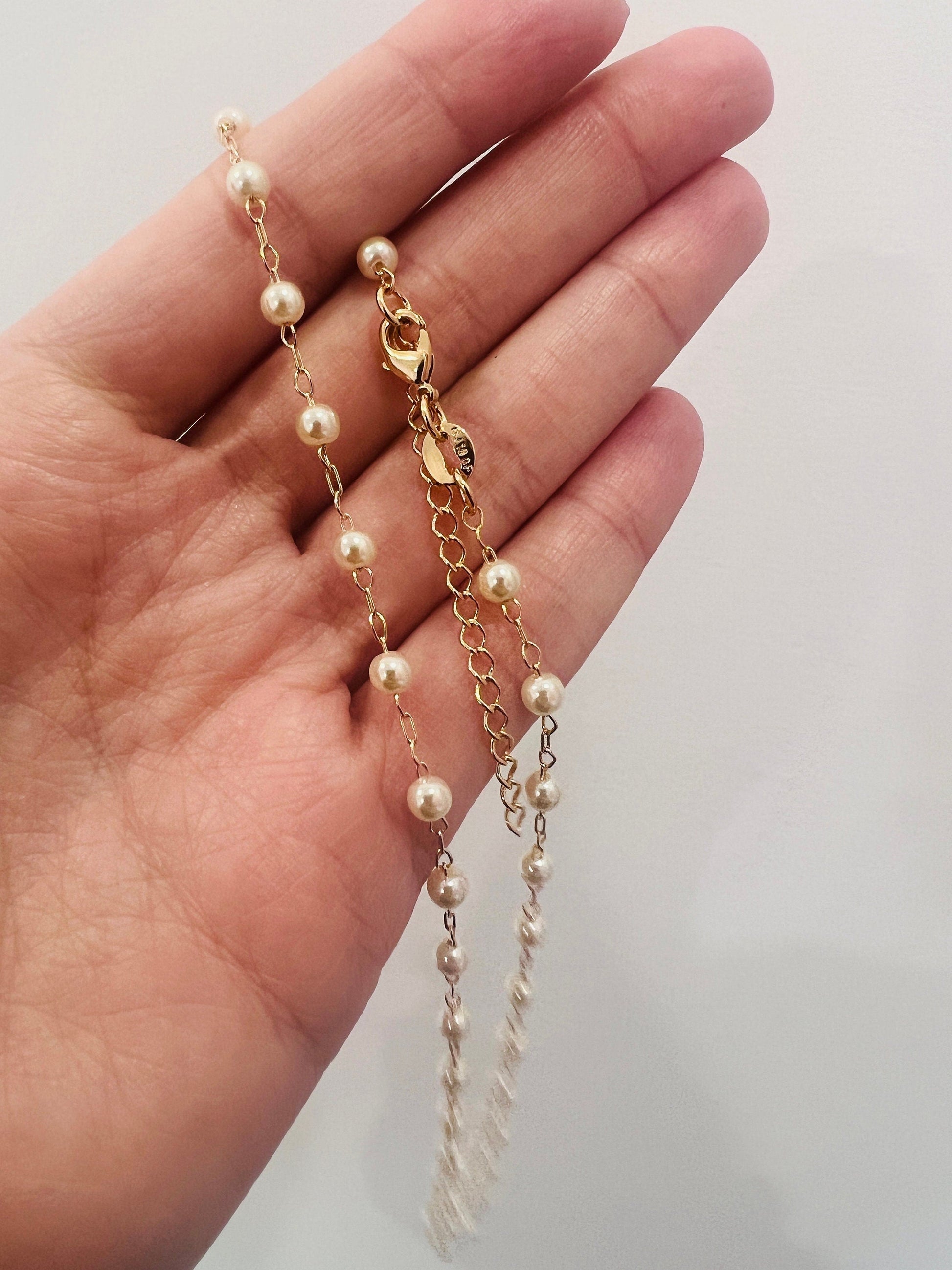 18KT Gold Filled Bracelets, Gold Filled Pearl Bracelet | 7.5" | Elegant Layering Piece by HAUS OF MONOGRAM