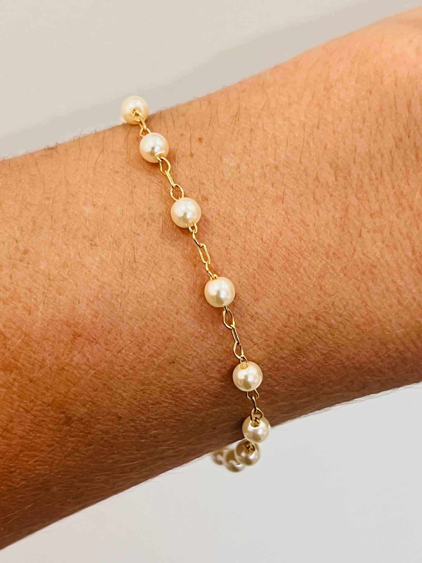 18KT Gold Filled Bracelets, Gold Filled Pearl Bracelet | 7.5" | Elegant Layering Piece by HAUS OF MONOGRAM