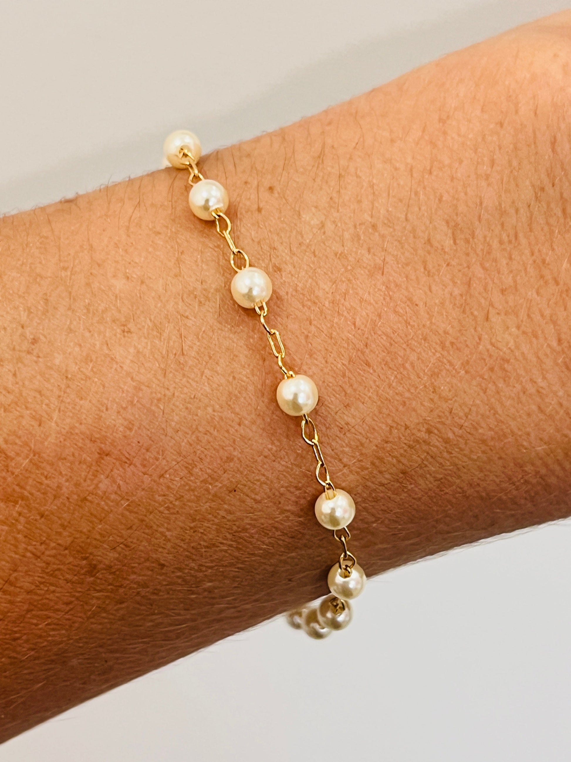 18KT Gold Filled Bracelets, Gold Filled Pearl Bracelet | 7.5" | Elegant Layering Piece by HAUS OF MONOGRAM