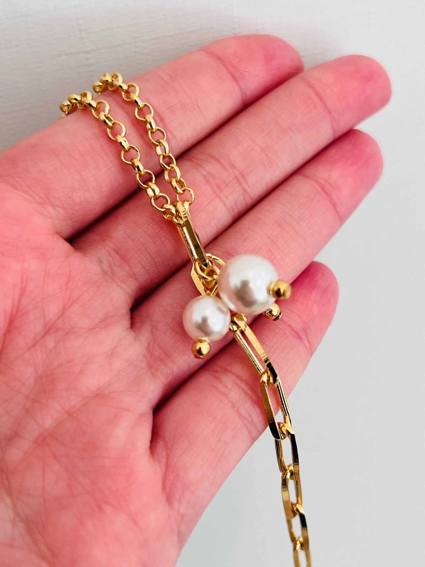 18KT Gold Filled Bracelets, Gold Filled Pearl Charm Bracelet | Dainty Layering Piece by HAUS OF MONOGRAM