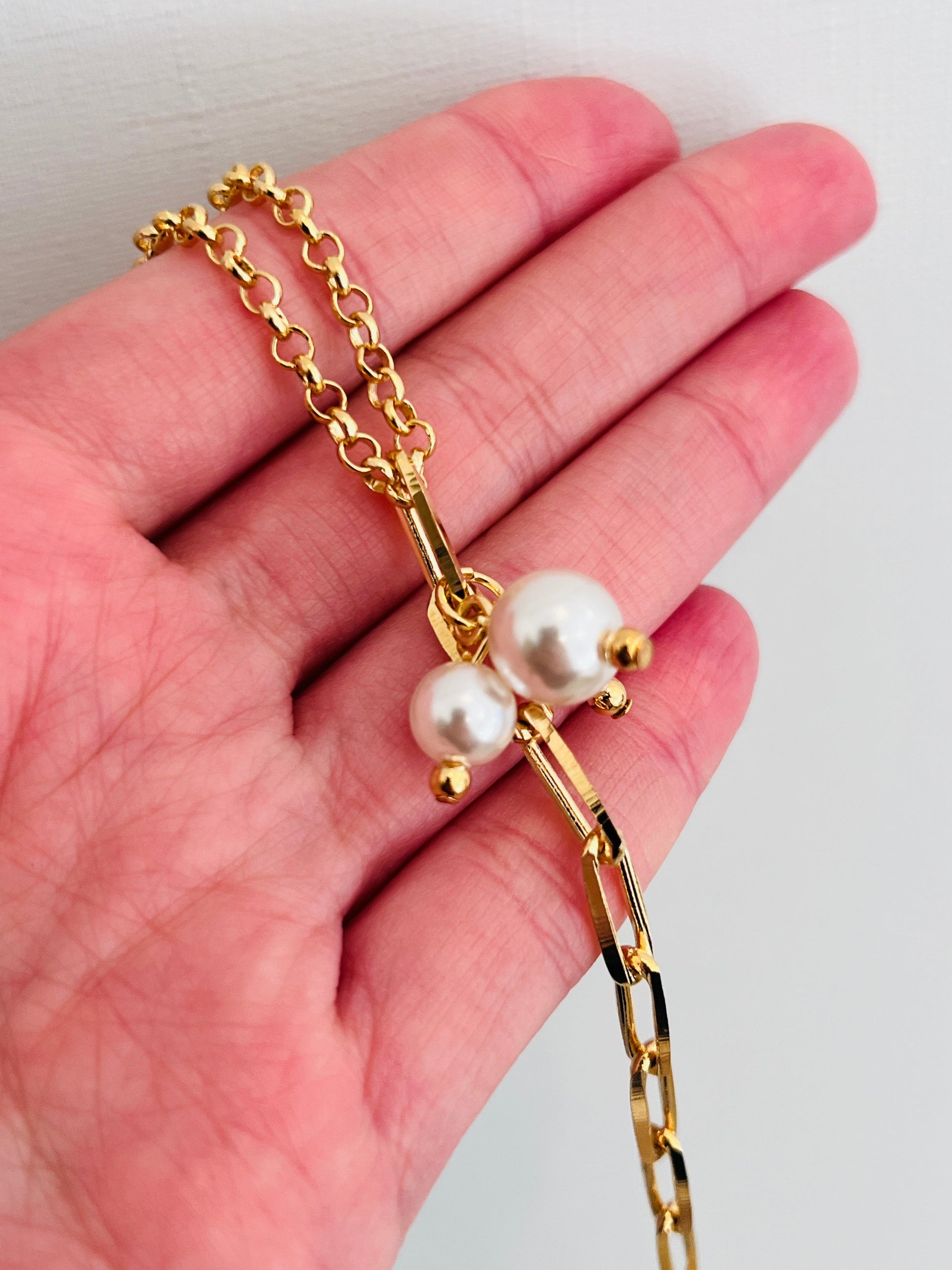 18KT Gold Filled Bracelets, Gold Filled Pearl Charm Bracelet | Dainty Layering Piece by HAUS OF MONOGRAM