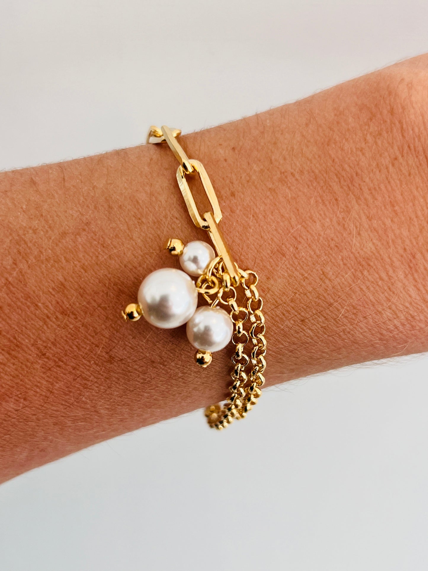 18KT Gold Filled Bracelets, Gold Filled Pearl Charm Bracelet | Dainty Layering Piece by HAUS OF MONOGRAM