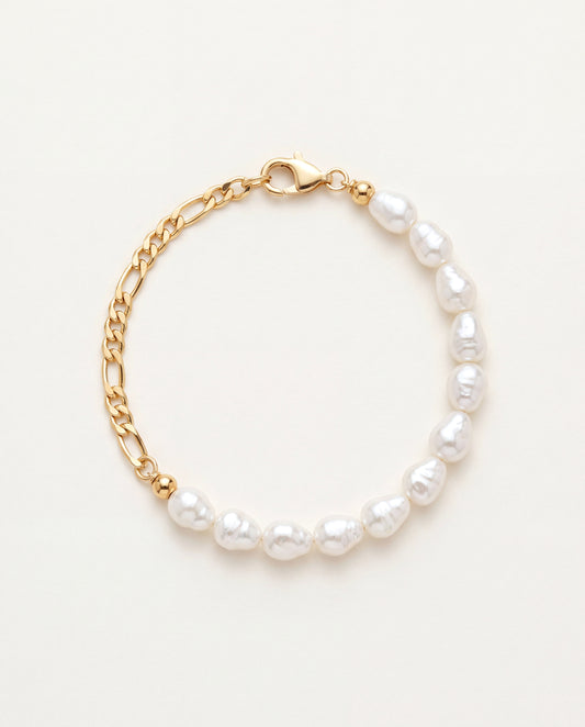18KT Gold Filled Bracelets, Gold Filled Pearl Figaro Bracelet | 7" to 7.5" Adjustable by HAUS OF MONOGRAM