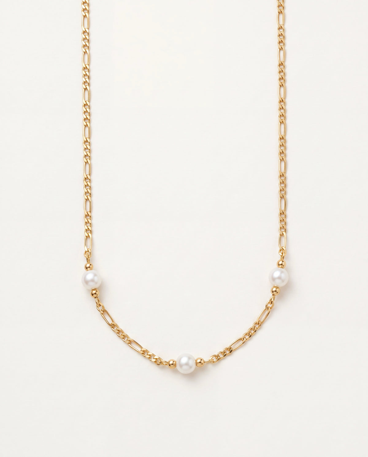 18KT Gold Filled Necklaces, Gold Filled Pearl Figaro Necklace | 6mm Beaded Chain by HAUS OF MONOGRAM
