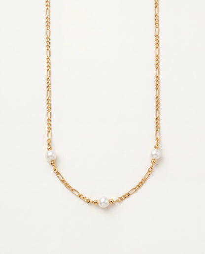 18KT Gold Filled Necklaces, Gold Filled Pearl Figaro Necklace | 6mm Beaded Chain by HAUS OF MONOGRAM