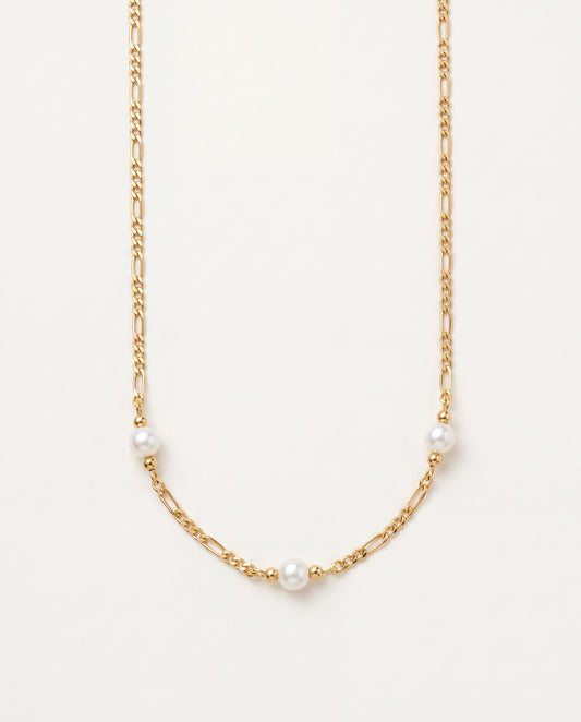18KT Gold Filled Necklaces, Gold Filled Pearl Figaro Necklace | 6mm Beaded Chain by HAUS OF MONOGRAM