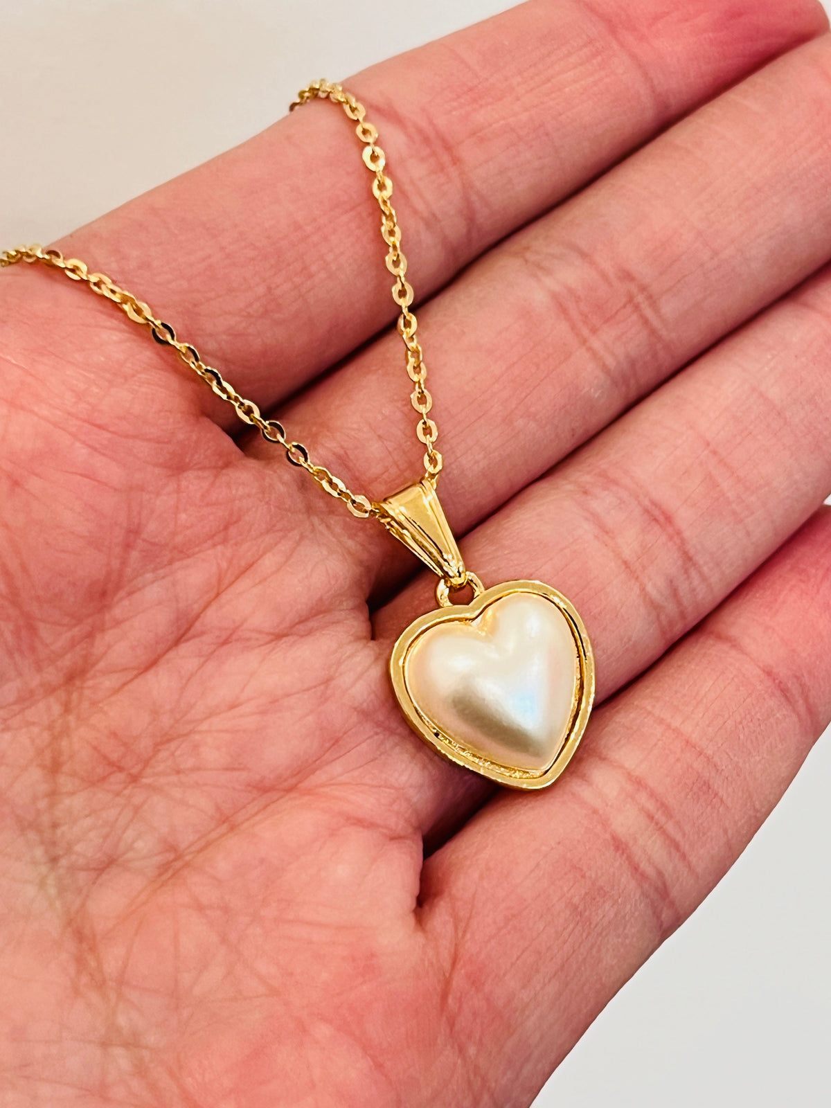 18KT Gold Filled Necklaces, Gold Filled Pearl Heart Necklace | Romantic Everyday Elegance by HAUS OF MONOGRAM