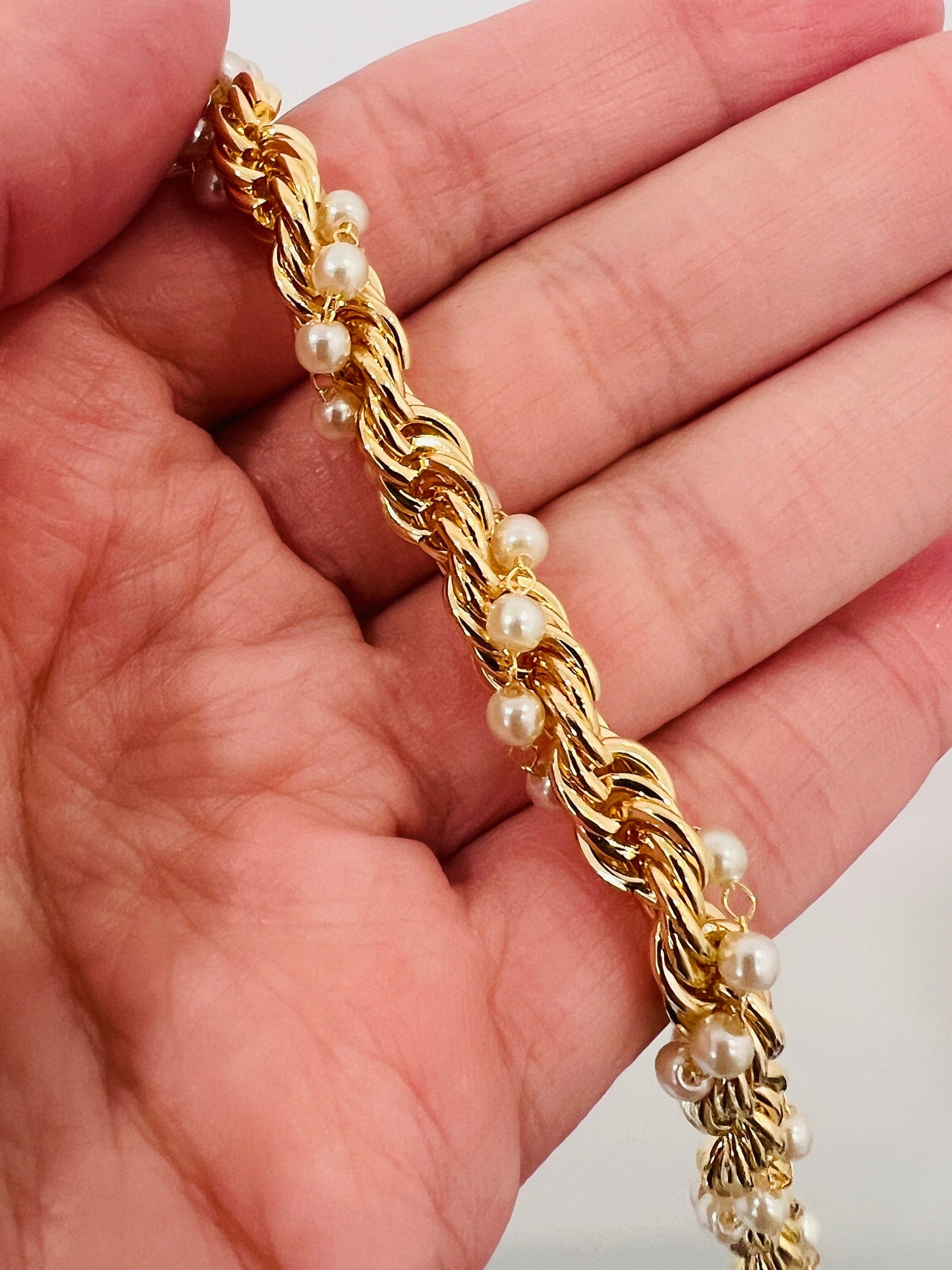 18KT Gold Filled Bracelets, Gold Filled Pearl Rope Bracelet | Classic Rope Meets Luxe Pearl Detail by HAUS OF MONOGRAM